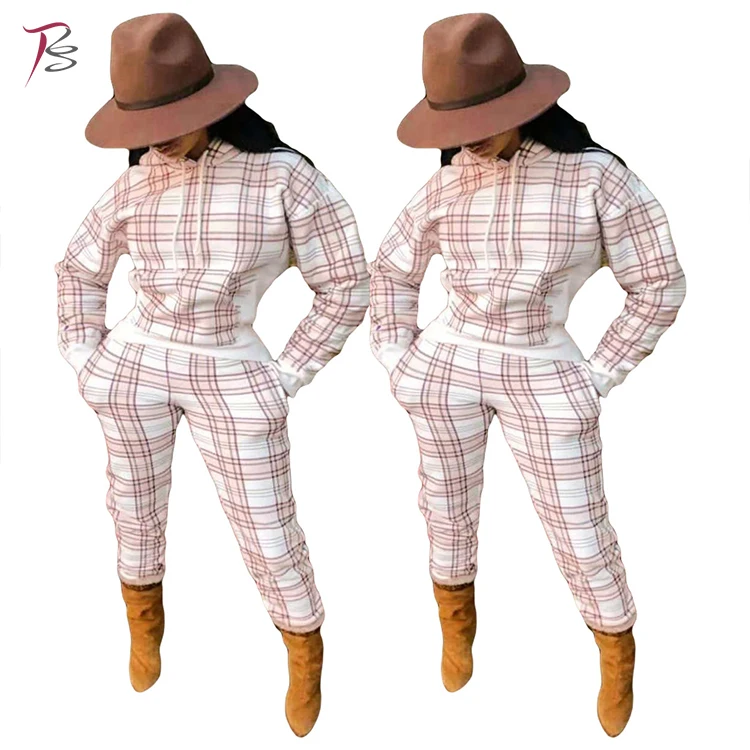 New fashion check pattern casual women's printed clothes sports ensemble 2 pc womens jogging set, Creamy-white
New fashion check pattern casual women's printed clothes sports ensemble 2 pc womens jogging set, Creamy-white