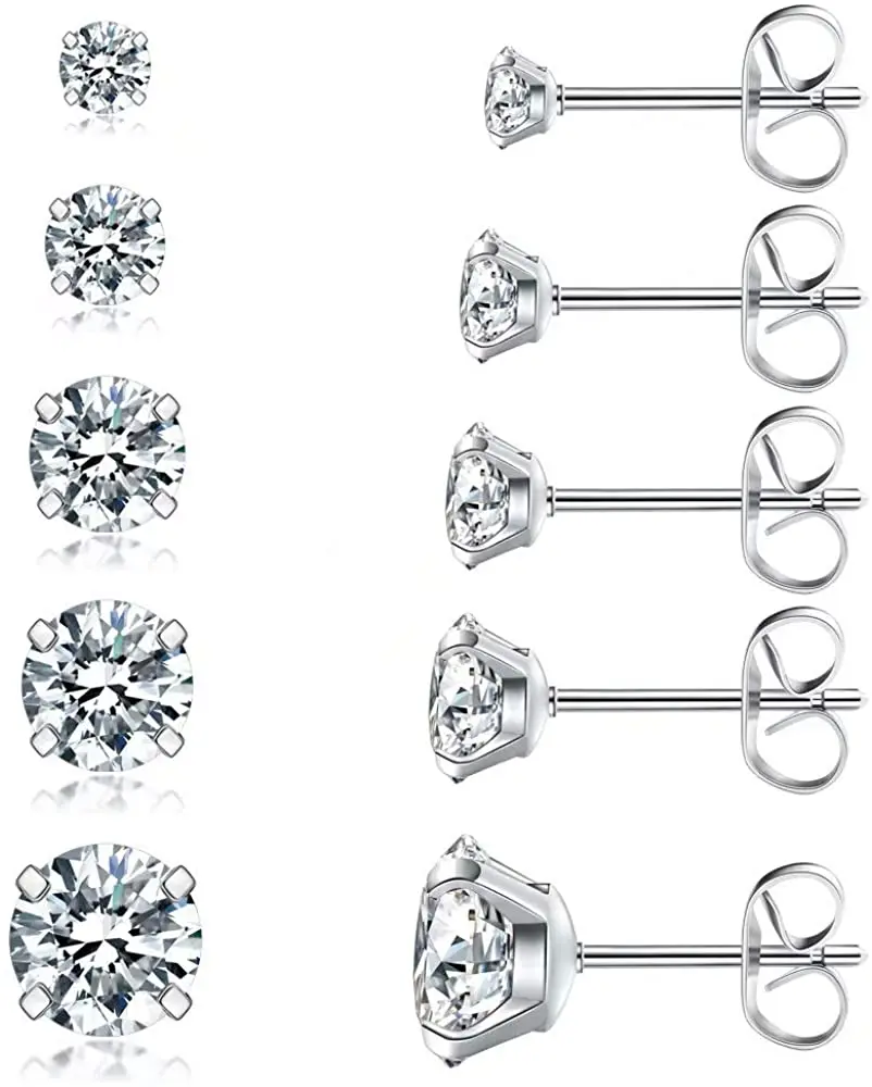6 Pairs Stud Earrings Set Hypoallergenic Cubic Zirconia Stainless Steel CZ Earrings for Women
6 Pairs Stud Earrings Set Hypoallergenic Cubic Zirconia Stainless Steel CZ Earrings for Women
