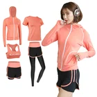 High Quality Women Fitness Sportswear Five Pieces Sport Bra Running Pants Coat Gym Yoga Suit