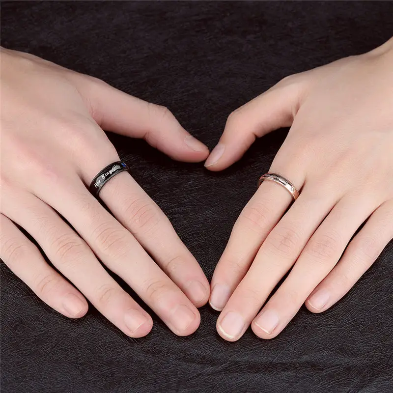 Creative Letters Stainless Steel Rose Gold Black Her King His Queen Crown Couple Ring For Weeding Jewelry, Black gun and rose gold
Creative Letters Stainless Steel Rose Gold Black Her King His Queen Crown Couple Ring For Weeding Jewelry, Black gun and rose gold