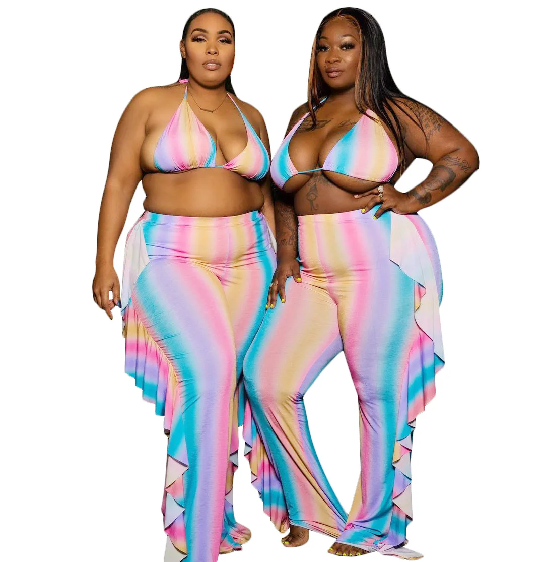 Rainbow Tie Dye Print Summer Beach Biknis Two Piece Set Pants Women Sexy Bra Halter Crop Top Ruffle Wide Leg Pants Sets Women, Pink-yellow, light blue, color, dark blue
Rainbow Tie Dye Print Summer Beach Biknis Two Piece Set Pants Women Sexy Bra Halter Crop Top Ruffle Wide Leg Pants Sets Women, Pink-yellow, light blue, color, dark blue