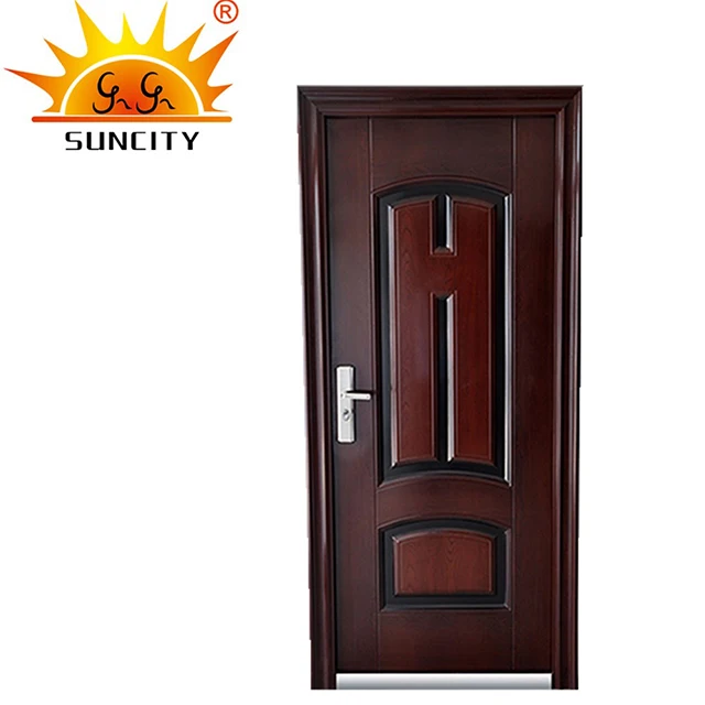 Barato de la fábrica de madera de teca móviles de seguridad de acero puerta principal puerta de hierro diseño para venta