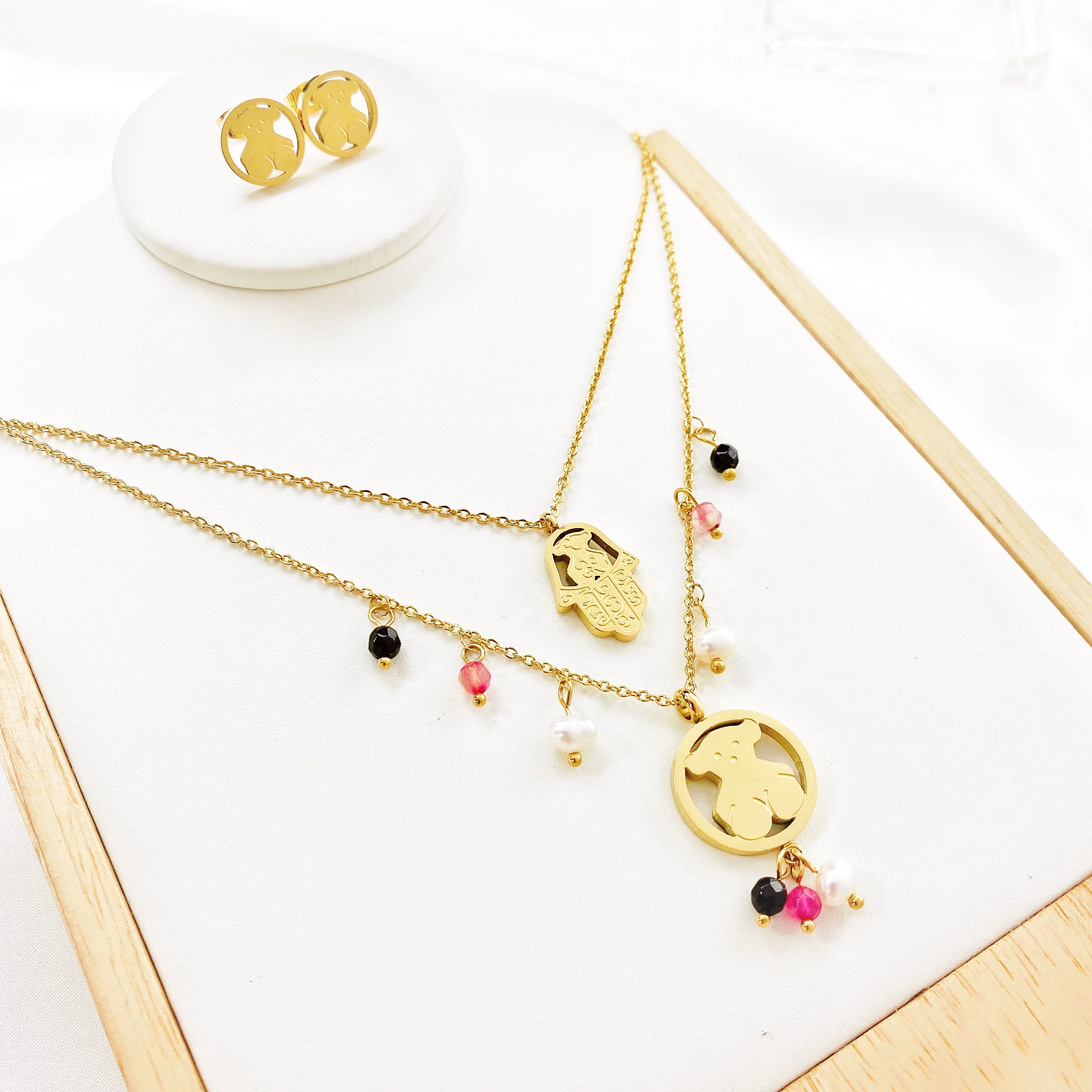 Fashion Pearl Pendant Necklace Cute Double Chain Bear Titanium Steel Necklace Rose Gold Pendant Jewelry Gifts mama necklace
Fashion Pearl Pendant Necklace Cute Double Chain Bear Titanium Steel Necklace Rose Gold Pendant Jewelry Gifts mama necklace