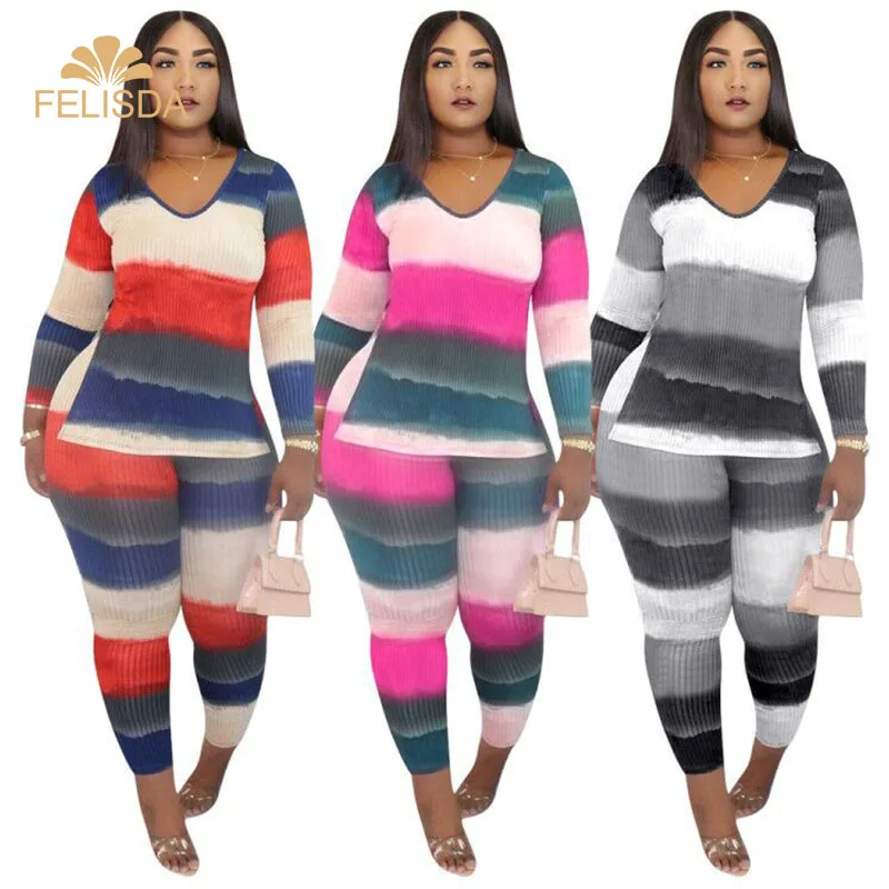 Custom Logo Colorful Sweatsuit Plus Size T-shirts And Pants Striped Two Piece Set Outfits Fall 2 Piece Set Women Clothing 2020
Custom Logo Colorful Sweatsuit Plus Size T-shirts And Pants Striped Two Piece Set Outfits Fall 2 Piece Set Women Clothing 2020