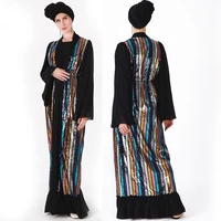 

2019 Colored sequin stripes front open abaya with batwing chiffon sleeve for party long sleeve women maxi dress abaya kimono