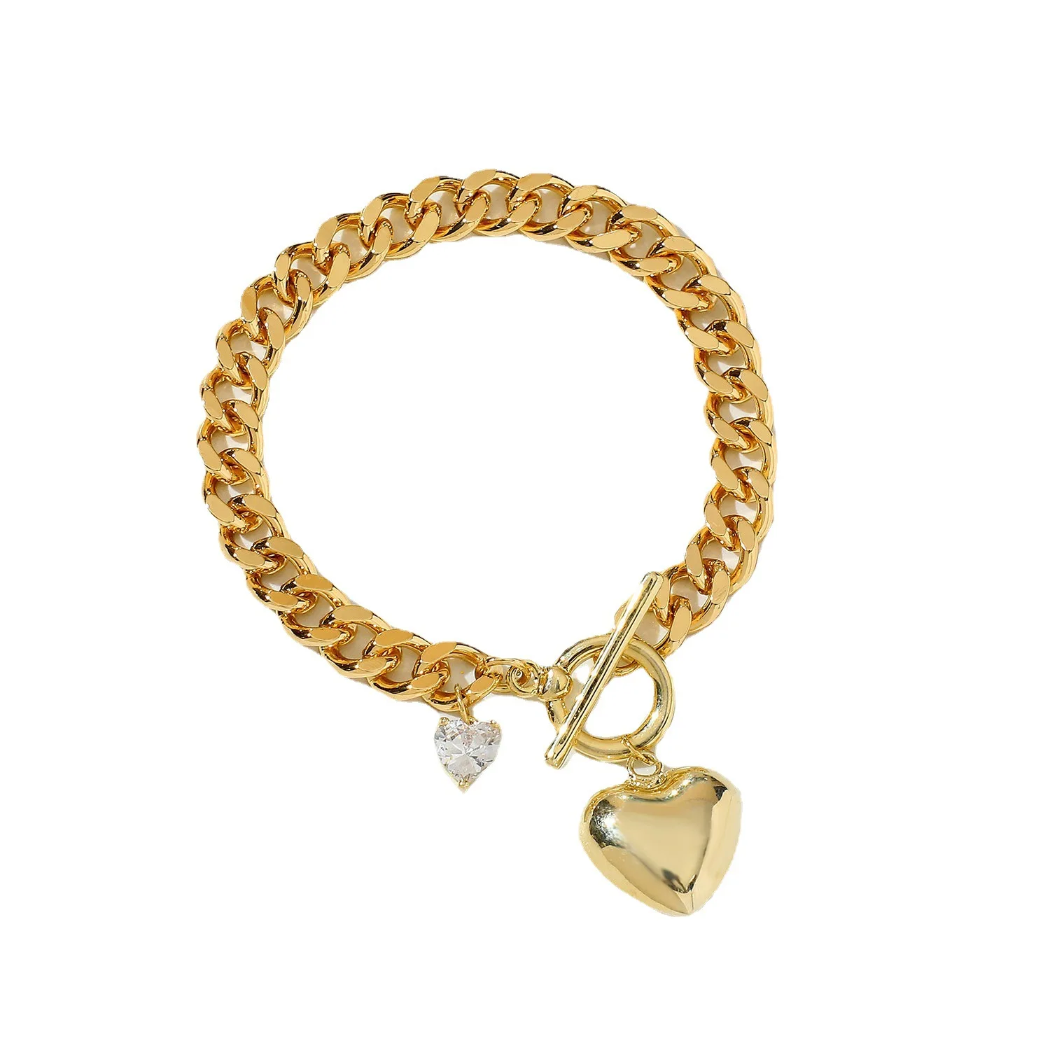 2022 Women 18K Gold Plated Stainless Steel Love Shaped Bracelet Cuban Link Chain Shiny Zircon CZ Love Heart Charm Bracelet
2022 Women 18K Gold Plated Stainless Steel Love Shaped Bracelet Cuban Link Chain Shiny Zircon CZ Love Heart Charm Bracelet