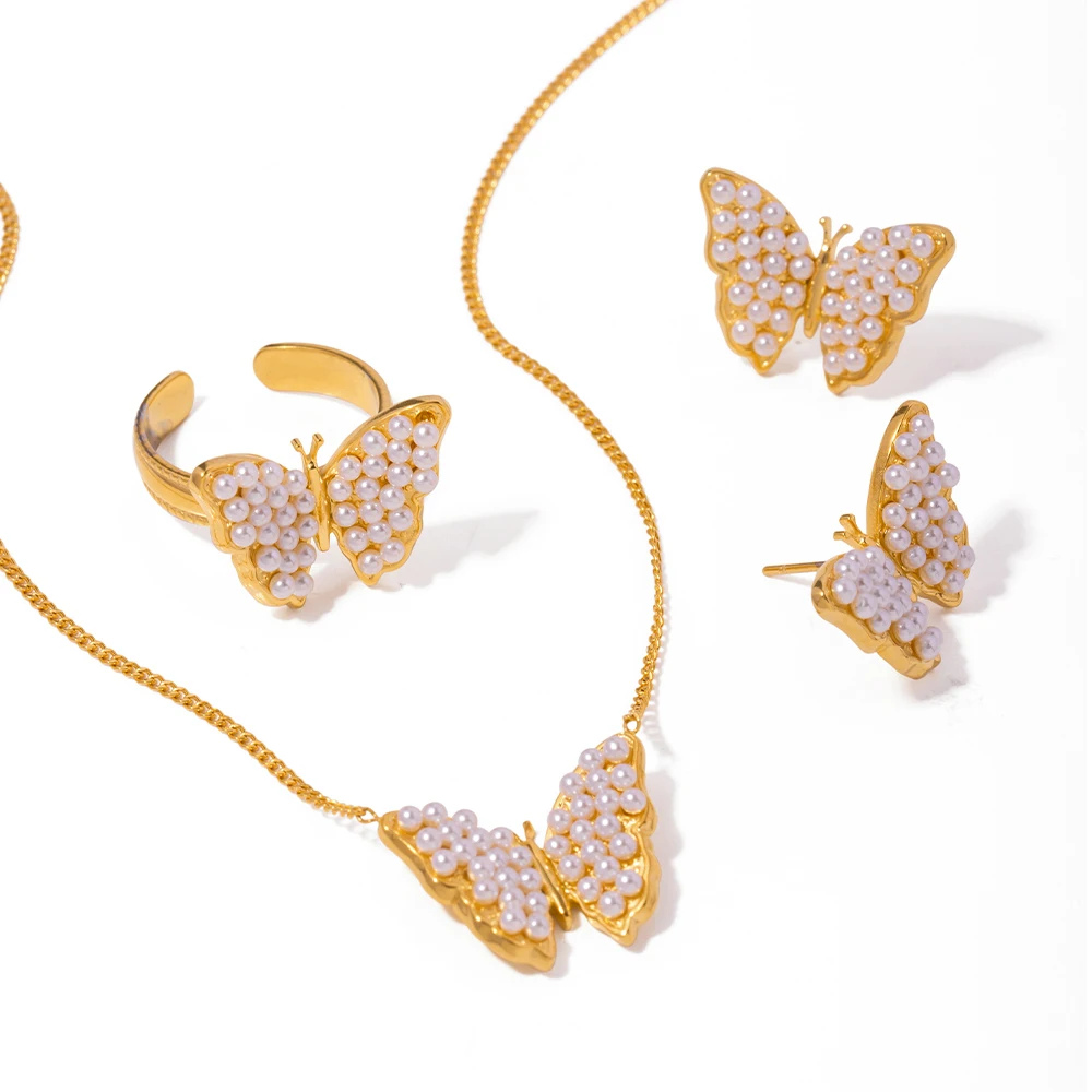 J&D Captivating Stainless Steel Handmade Earrings Gold Plated Butterfly Pearl Necklace And Earring Set
J&D Captivating Stainless Steel Handmade Earrings Gold Plated Butterfly Pearl Necklace And Earring Set