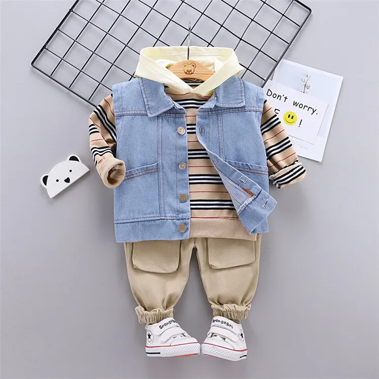 Baby Boy Clothes Casual hooded T-Shirt+Denim vest +pants 3pcs Baby Clothing Set fashion Toddler Boys Clothes
Baby Boy Clothes Casual hooded T-Shirt+Denim vest +pants 3pcs Baby Clothing Set fashion Toddler Boys Clothes