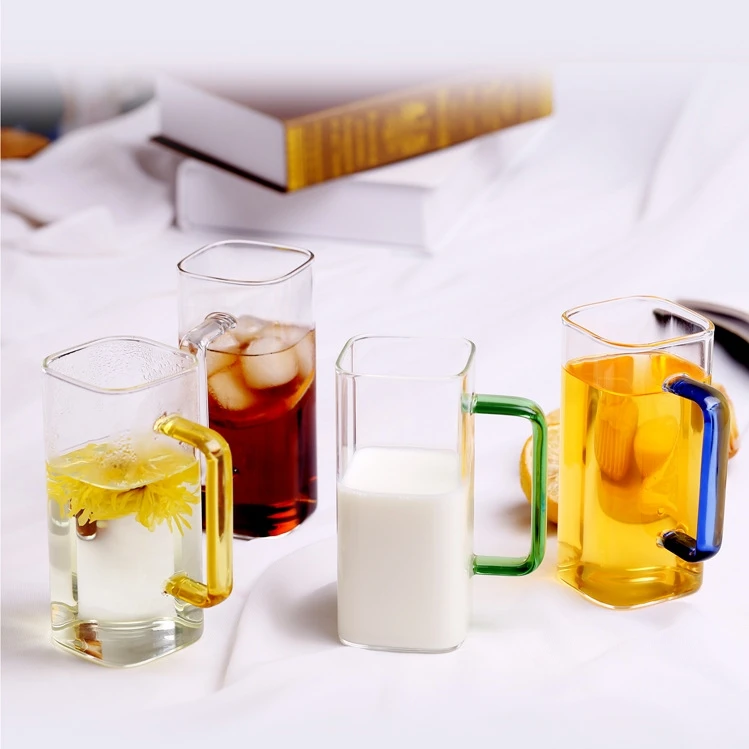 400ml High Borosilicate Heat-resistant Color Handle Square Mouth glass coffee tumbler, Transparent / yellow / green / blue
400ml High Borosilicate Heat-resistant Color Handle Square Mouth glass coffee tumbler, Transparent / yellow / green / blue