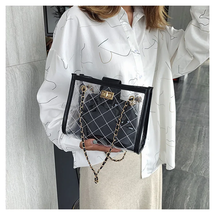 Women's bags European and American fashion spring and summer new transparent PVC lattice Single Shoulder Bag women handbags, Customizable
Women's bags European and American fashion spring and summer new transparent PVC lattice Single Shoulder Bag women handbags, Customizable