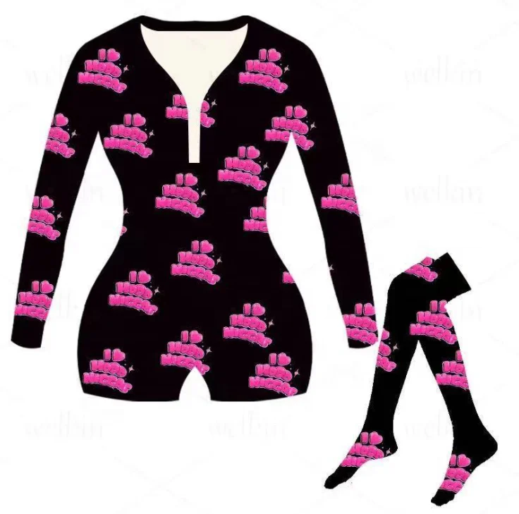 Colory Short Onesie Pajamas Onesie With Socks For Women V-neck Pajamas, Picture shows
Colory Short Onesie Pajamas Onesie With Socks For Women V-neck Pajamas, Picture shows
