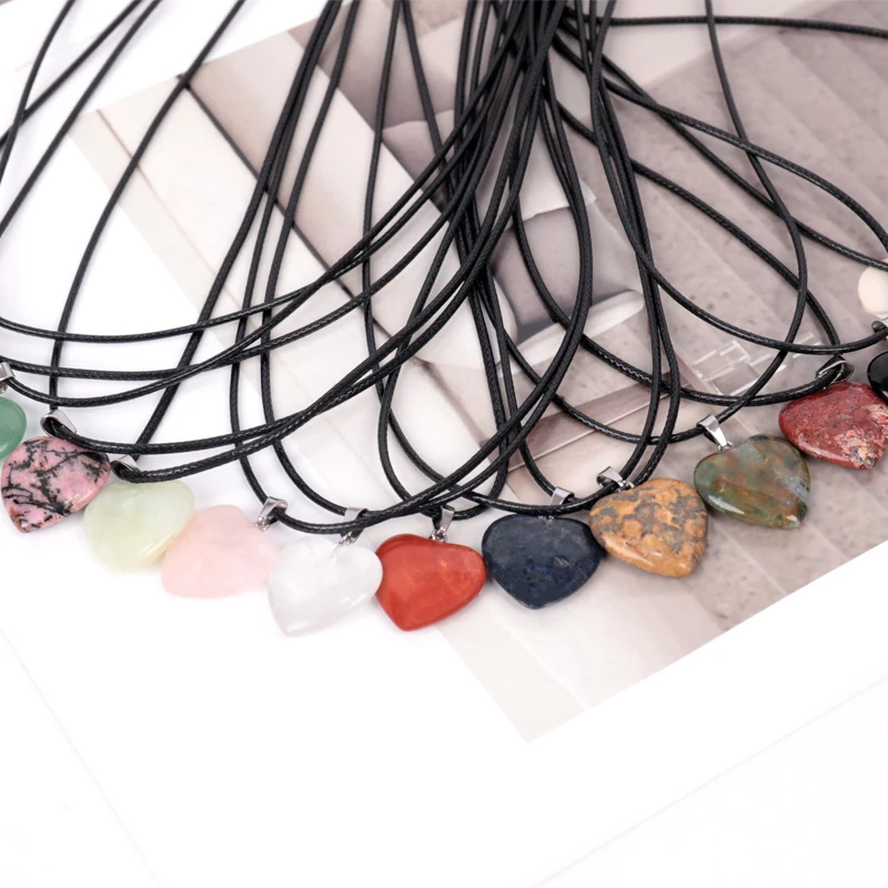 Multicolor Heart Shape Necklace Wax Rope Natural Stone Pendant Women Men Colorful Gemstones Necklace
Multicolor Heart Shape Necklace Wax Rope Natural Stone Pendant Women Men Colorful Gemstones Necklace