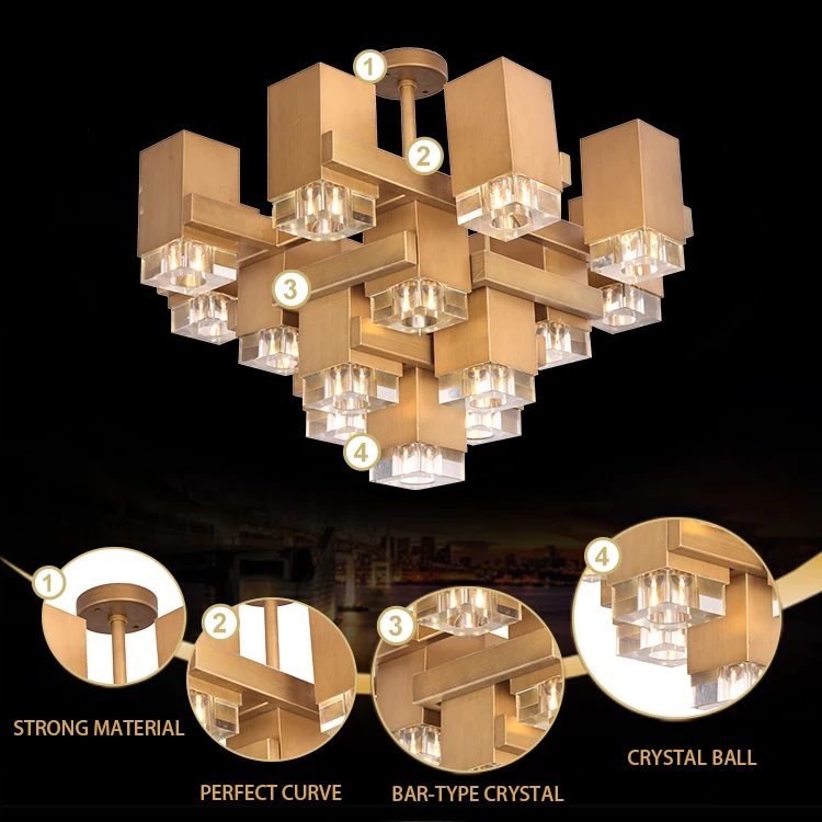Hotel Chandeliers Ceiling Classic Luxury Decorative Hanging Pendant Light Cheap Square Crystal Chandelier