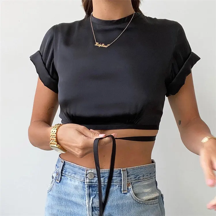 GHX1605 Trending 2021 summer satin blouse short sleeve t shirt women sexy lace up crop tops
GHX1605 Trending 2021 summer satin blouse short sleeve t shirt women sexy lace up crop tops