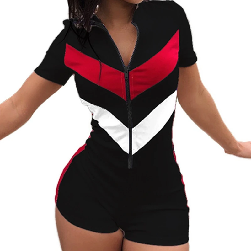 Zipper Short Sleeve Stitching Color Bodysuit Playsuit Casual Black Blue White Women Jumpsuit Sexy Shorts Rompers
Zipper Short Sleeve Stitching Color Bodysuit Playsuit Casual Black Blue White Women Jumpsuit Sexy Shorts Rompers