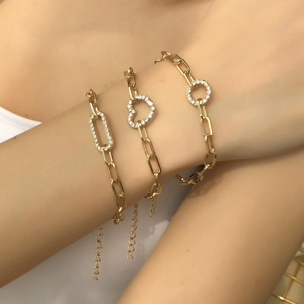 Hip hop Newest Gold Plated Link Chain Bracelet Layered Geometric Link Chain CZ Crystal Circle Square Heart Bracelet Set, As picture show
Hip hop Newest Gold Plated Link Chain Bracelet Layered Geometric Link Chain CZ Crystal Circle Square Heart Bracelet Set, As picture show