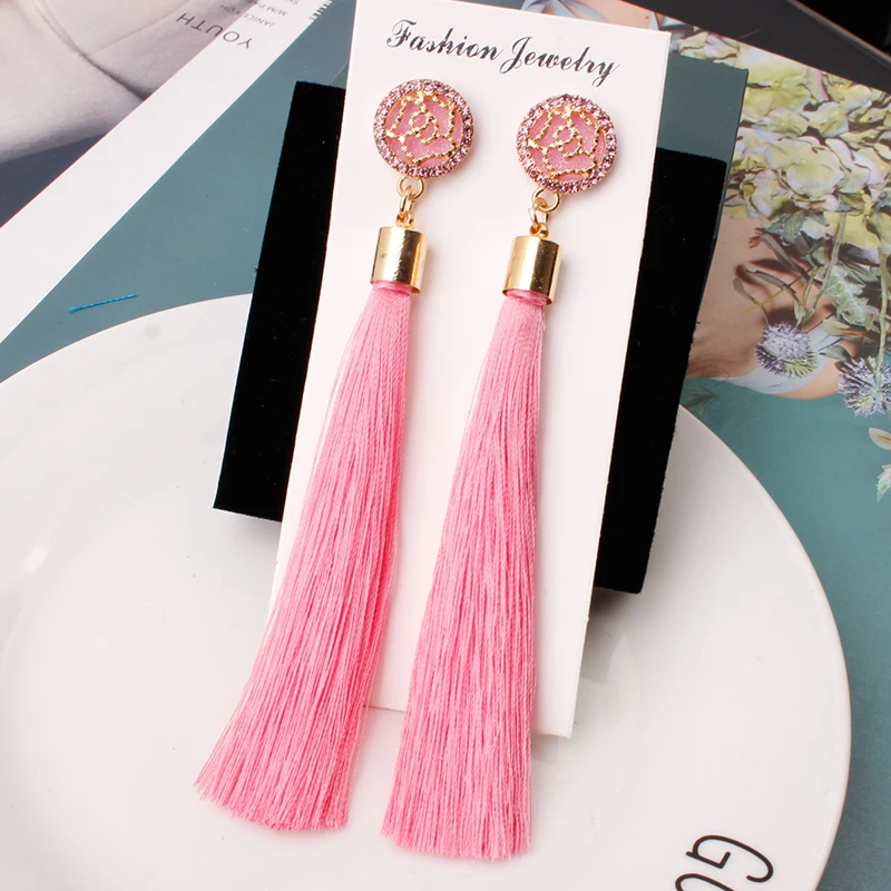 Wholesale Custom Gold Rose Flower Exaggerated Bohemian Long Colorful Tassel Earring Women
Wholesale Custom Gold Rose Flower Exaggerated Bohemian Long Colorful Tassel Earring Women