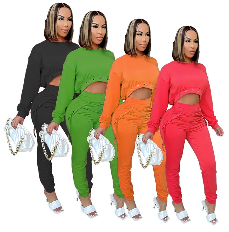 2021 Hot Selling Woman Jogging Suit Navel Pullover Outfit 2 Piece Casual Tracksuit neon Fall Women Clothes 
2021 Hot Selling Woman Jogging Suit Navel Pullover Outfit 2 Piece Casual Tracksuit neon Fall Women Clothes
