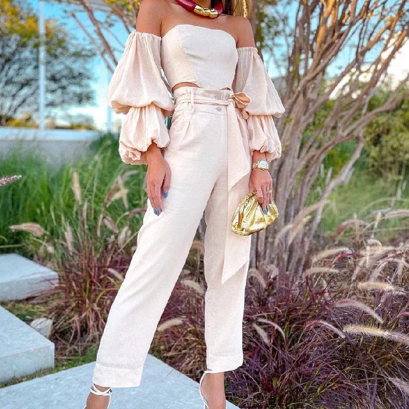 stock wholesale fashion ladies suits cotton and linen one-shoulder top casual pants suit for women
stock wholesale fashion ladies suits cotton and linen one-shoulder top casual pants suit for women