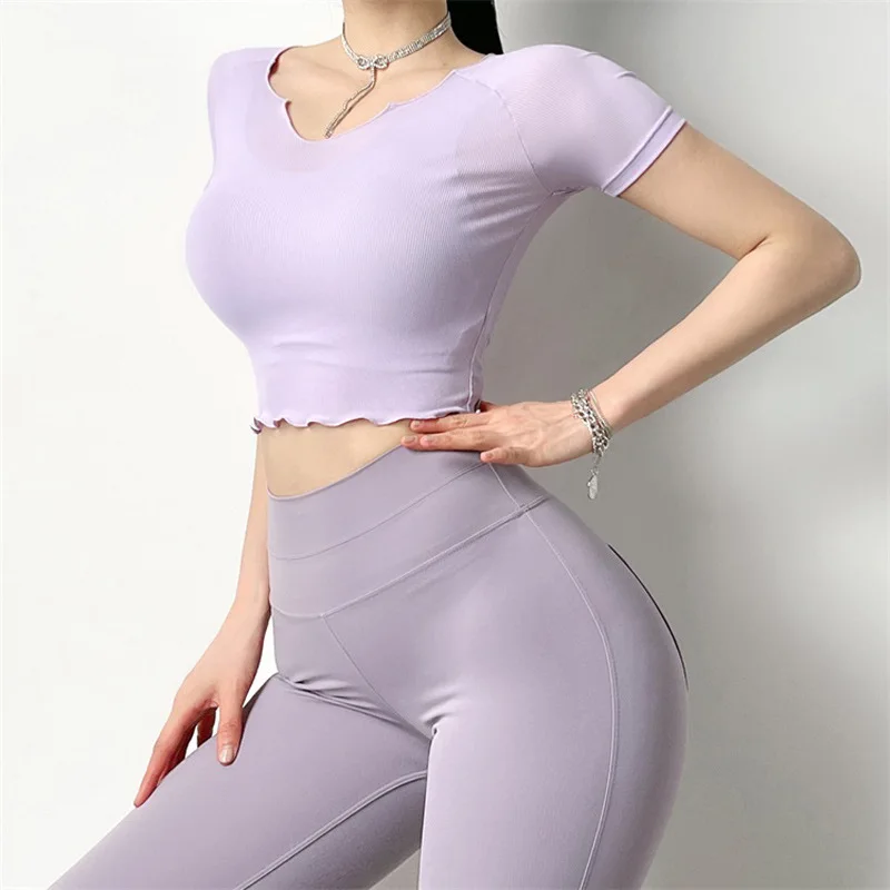 2021 Sexy V-Neck Breathable Crop Top Women Gym Training Sports Short Sleeve Yoga Shirt Female High Elastic Running Sportswear, Light blue, light purple, army green, black gray, navy blue
2021 Sexy V-Neck Breathable Crop Top Women Gym Training Sports Short Sleeve Yoga Shirt Female High Elastic Running Sportswear, Light blue, light purple, army green, black gray, navy blue