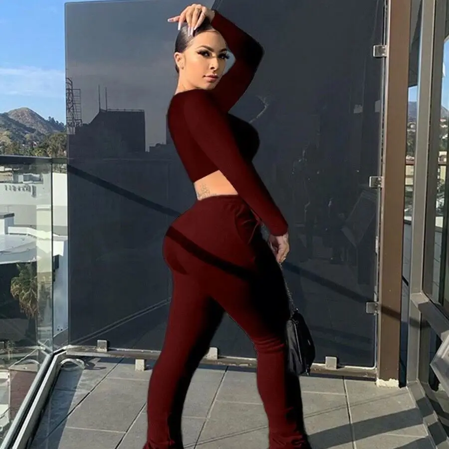 Fall 2021 Women Clothes Solid Long Sleeve Crop Top 2 Piece Set Stacked Pants Jogger Sets For Ladies Sport Tracksuits
Fall 2021 Women Clothes Solid Long Sleeve Crop Top 2 Piece Set Stacked Pants Jogger Sets For Ladies Sport Tracksuits