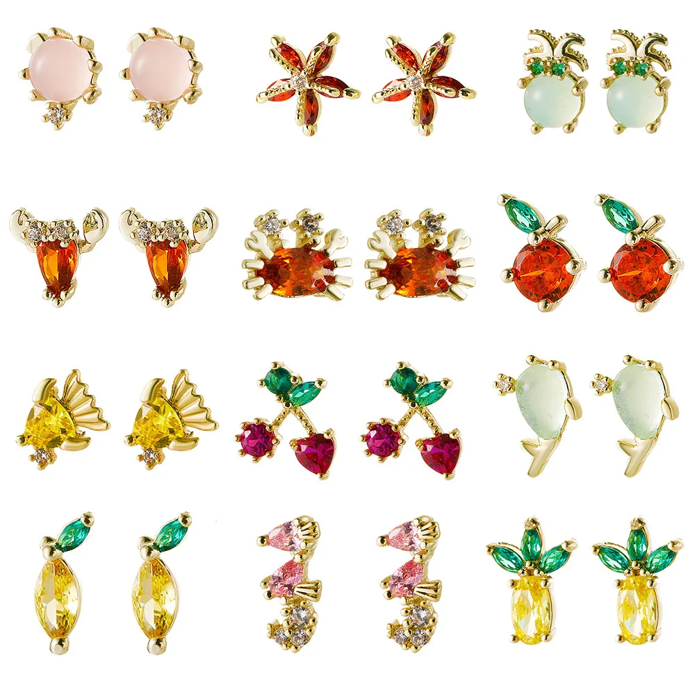 High Quality Korean 15 Styles Summer Colorful Crystal Cute Animal Fruit Stud Earrings for Girls New Year Gift, Picture color
High Quality Korean 15 Styles Summer Colorful Crystal Cute Animal Fruit Stud Earrings for Girls New Year Gift, Picture color
