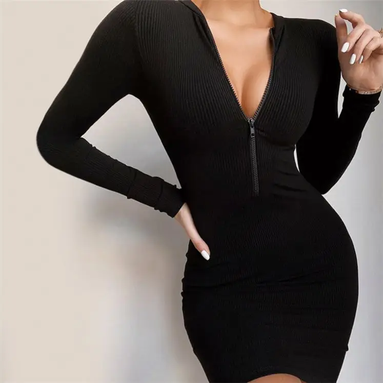 Wholesale Women'S Sexy Adjustable Zipper Knit Bodycon Short Dress V-Neck Long Sleeves Party Bodycon Mini Dress
Wholesale Women'S Sexy Adjustable Zipper Knit Bodycon Short Dress V-Neck Long Sleeves Party Bodycon Mini Dress