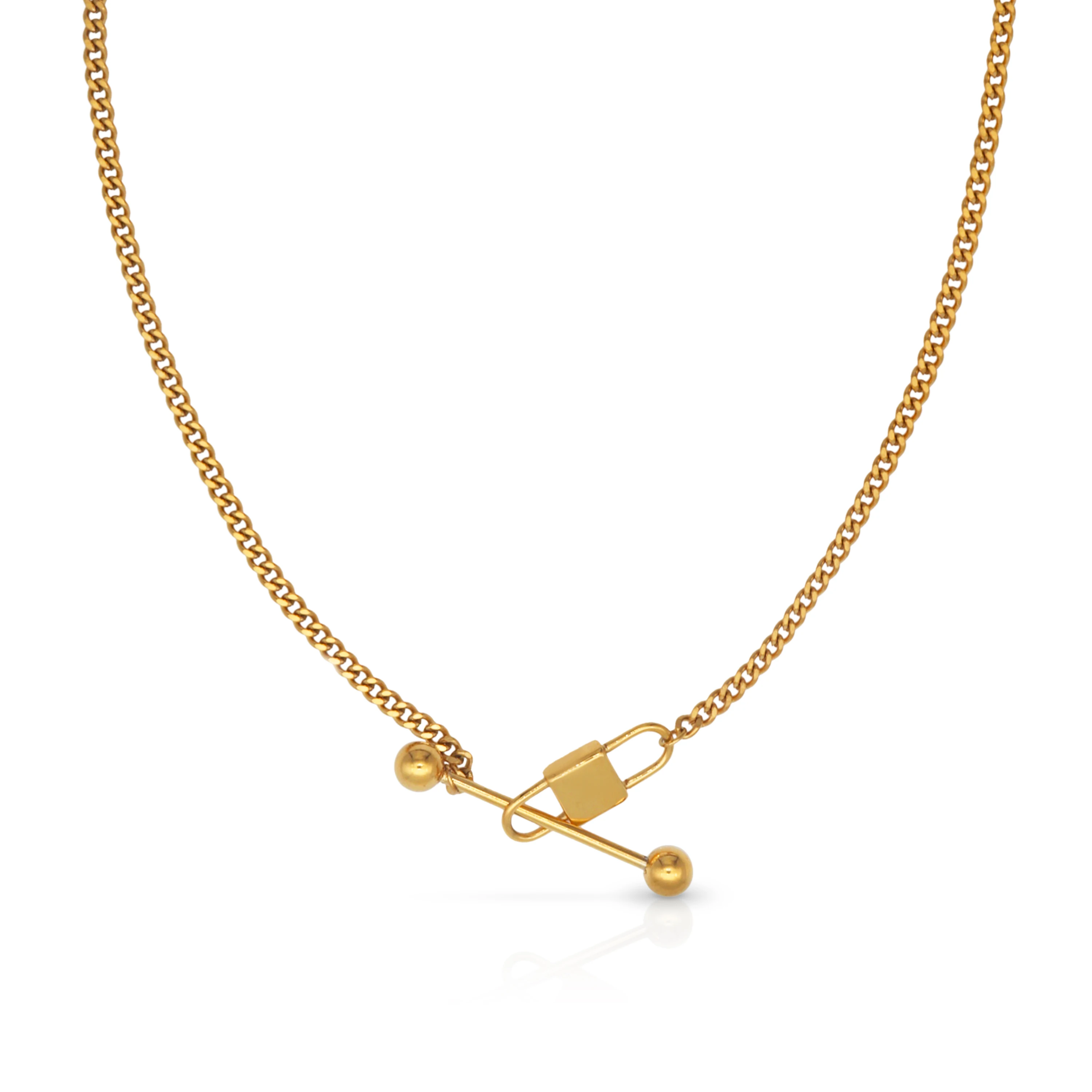 Chris April in stock fashion PVD gold plated 316L stainless steel lock and balance bar pendant Necklace
Chris April in stock fashion PVD gold plated 316L stainless steel lock and balance bar pendant Necklace