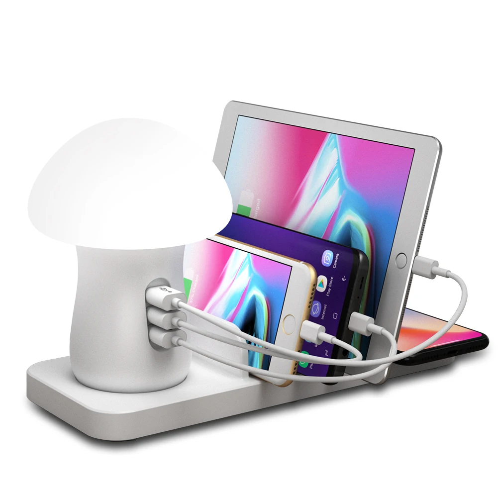 3 in 1 Qi Wireless Fast Charger Quick Charging Dock Station with Mushroom Light Mobile Phone Desktop usb charger EU US UK Plug
3 in 1 Qi Wireless Fast Charger Quick Charging Dock Station with Mushroom Light Mobile Phone Desktop usb charger EU US UK Plug