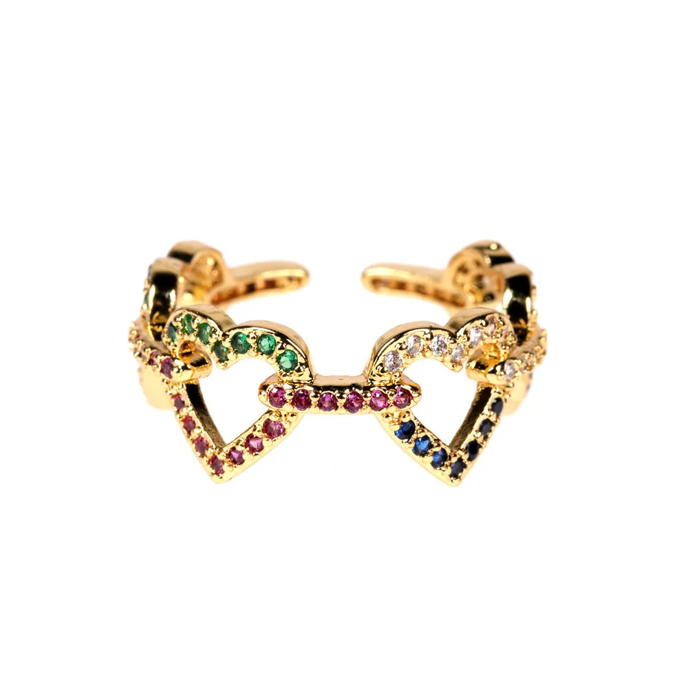 Best Selling Ins Style Gold Plated Rainbow Colors Zircon Love Heart Chain Ring Gold Heart Chain Zircon Open Ring
Best Selling Ins Style Gold Plated Rainbow Colors Zircon Love Heart Chain Ring Gold Heart Chain Zircon Open Ring