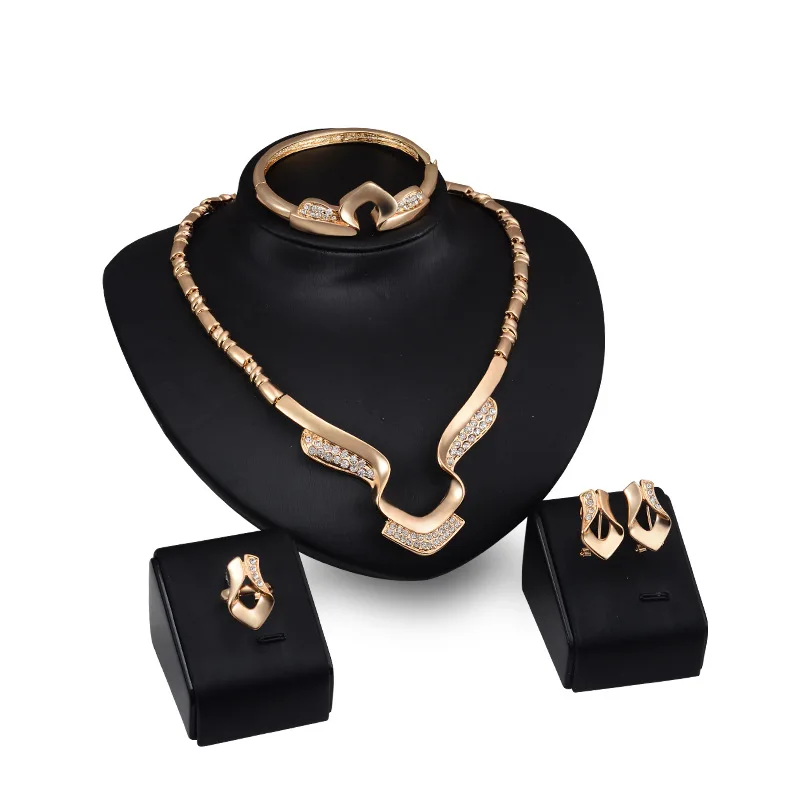 New Wholesale Alloy Necklace Earrings Ring Bracelet Four Piece Accessories Simple Style Women Bridal Jewelry Set, As the pictures
New Wholesale Alloy Necklace Earrings Ring Bracelet Four Piece Accessories Simple Style Women Bridal Jewelry Set, As the pictures