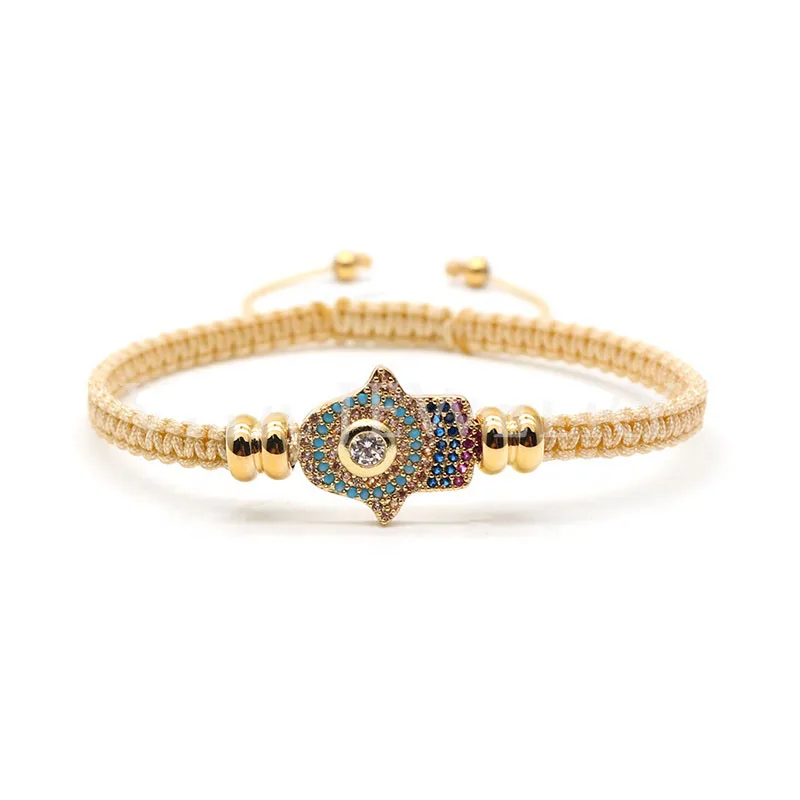 Lucky Braided String Zircon Stainless Steel Bracelets Eye Hamsa Hand for Protection Adjustable Bracelet, Gold color
Lucky Braided String Zircon Stainless Steel Bracelets Eye Hamsa Hand for Protection Adjustable Bracelet, Gold color