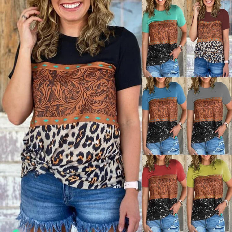 Women Vintage print Graphic T Shirts Western Tribal Designer Blouse Plus Size Leopard Top Striped Patchwork Oversize T shirt Tee
Women Vintage print Graphic T Shirts Western Tribal Designer Blouse Plus Size Leopard Top Striped Patchwork Oversize T shirt Tee