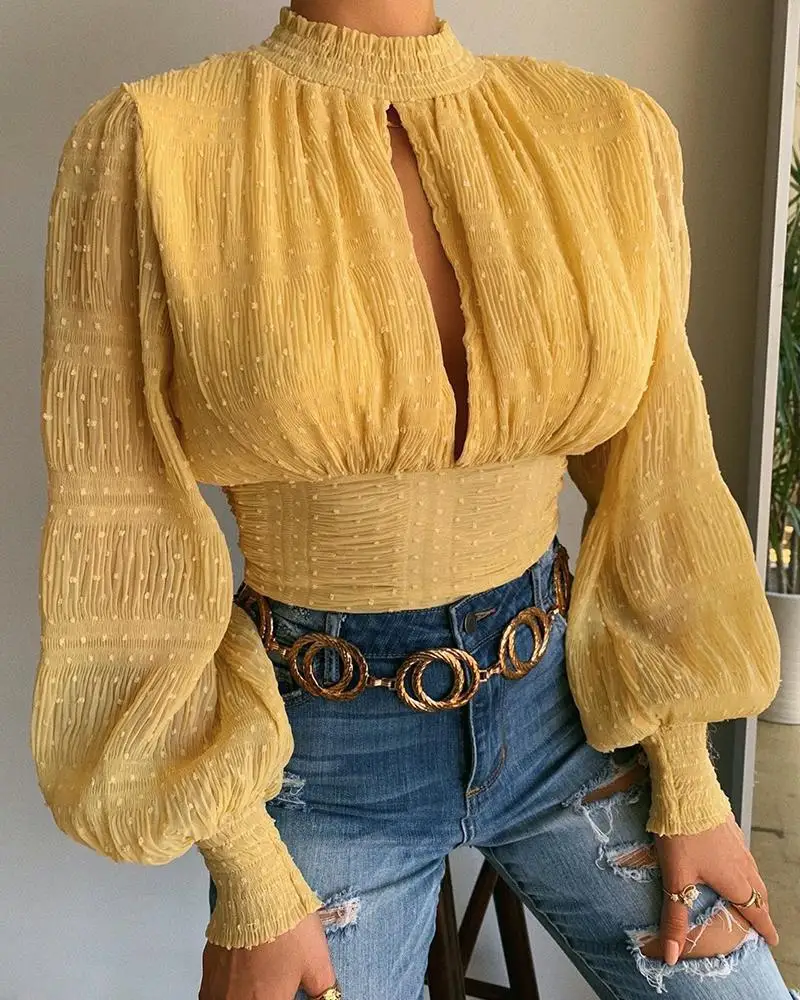 2021 Women Ladys Tops Casual Female Shirt Blouse Ladies Flocking Hollow Tie Women's Summer Blouses & Shirts, Yellow
2021 Women Ladys Tops Casual Female Shirt Blouse Ladies Flocking Hollow Tie Women's Summer Blouses & Shirts, Yellow