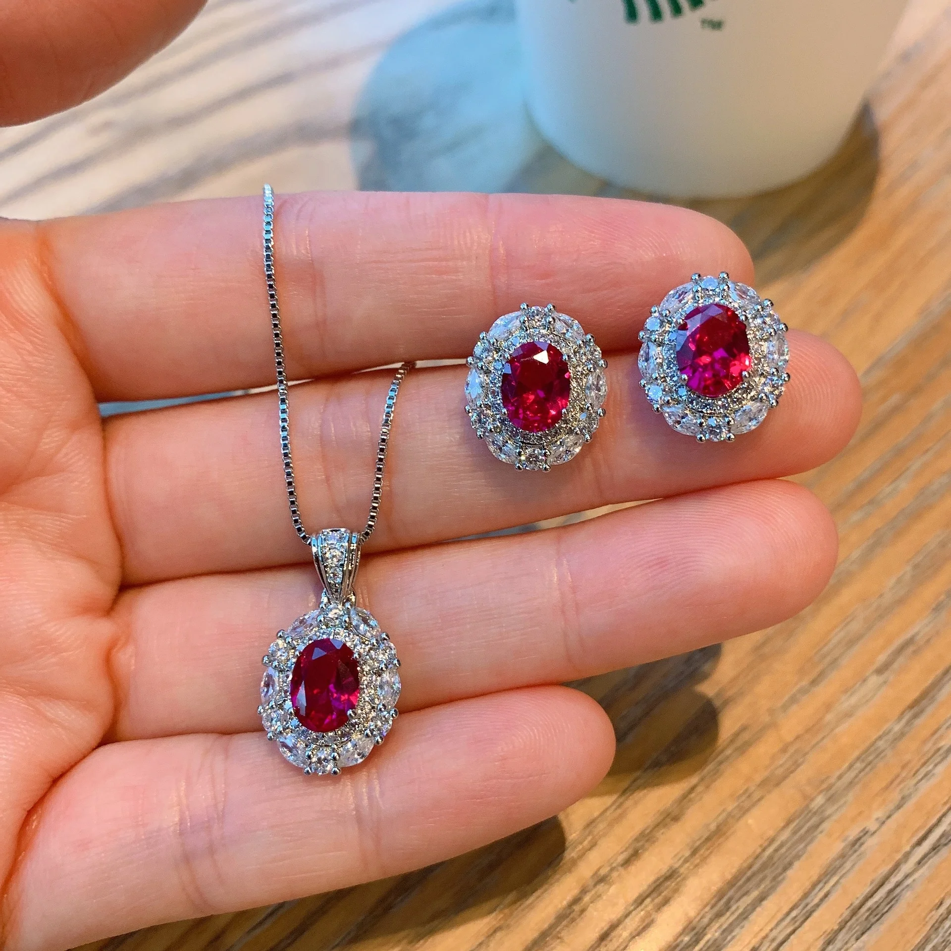 Vintage Gemstone Ruby earring Pendant Necklace Wedding Party Jewelry Sets for Women Gift, Customized color
Vintage Gemstone Ruby earring Pendant Necklace Wedding Party Jewelry Sets for Women Gift, Customized color