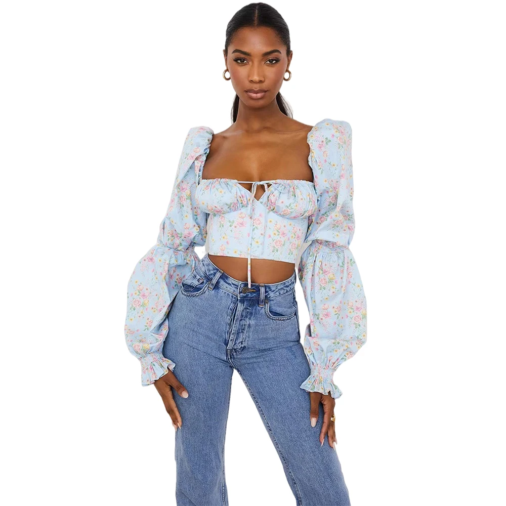Floral sexy square neck long sleeve top fashion lantern sleeve chiffon fabric women's blouses & shirts
Floral sexy square neck long sleeve top fashion lantern sleeve chiffon fabric women's blouses & shirts