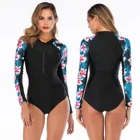 Solid color one piece black swimsuit zipper long sleeve Siamese boutique bikini swimsuit arm print 2020 popular design