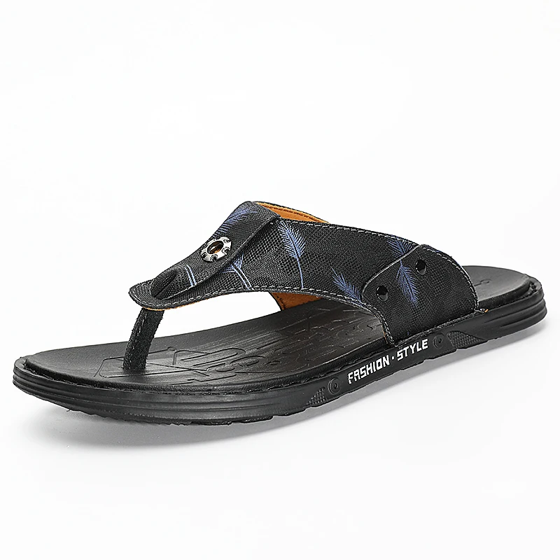 New 2020 summer leather casual beach shoes chappal flip-flops with soft soles for men, Black
New 2020 summer leather casual beach shoes chappal flip-flops with soft soles for men, Black