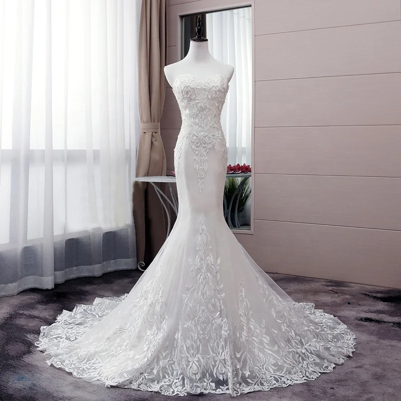 New Arrival Strapless Design Mermaid Long Wedding Dresses With Lace Hem Ready To Ship, Picture color
New Arrival Strapless Design Mermaid Long Wedding Dresses With Lace Hem Ready To Ship, Picture color