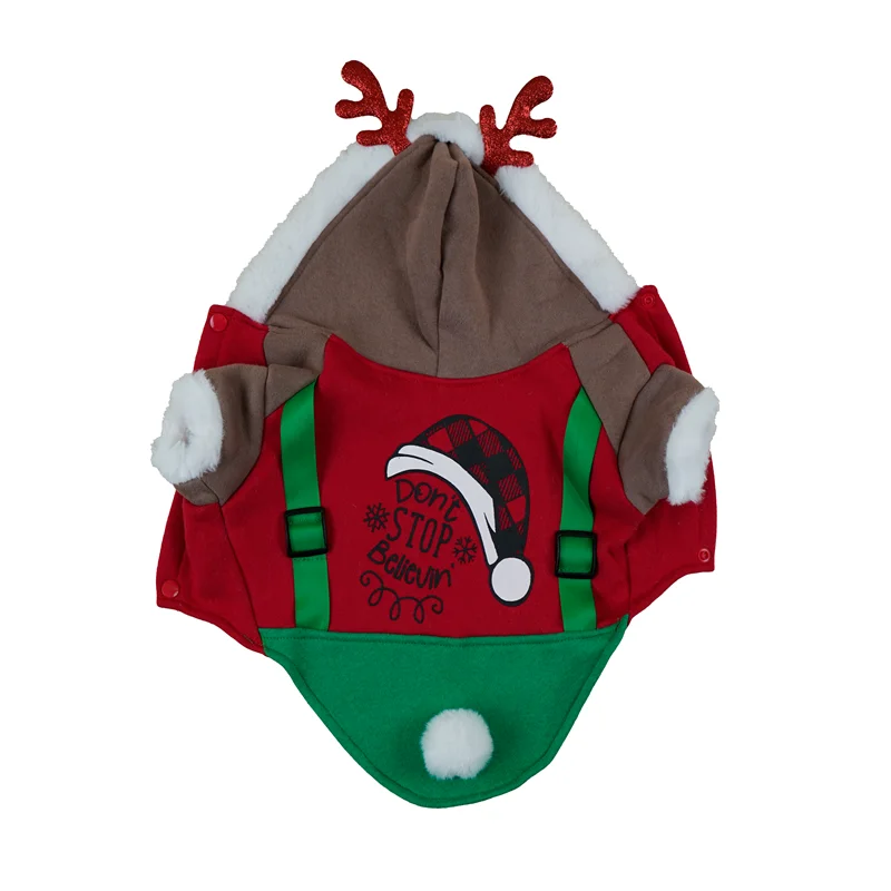 Christmas exclusive pet dog autumn and winter warm clothes back printing cute little antlers stitching color hooded jacket plush, Green
Christmas exclusive pet dog autumn and winter warm clothes back printing cute little antlers stitching color hooded jacket plush, Green