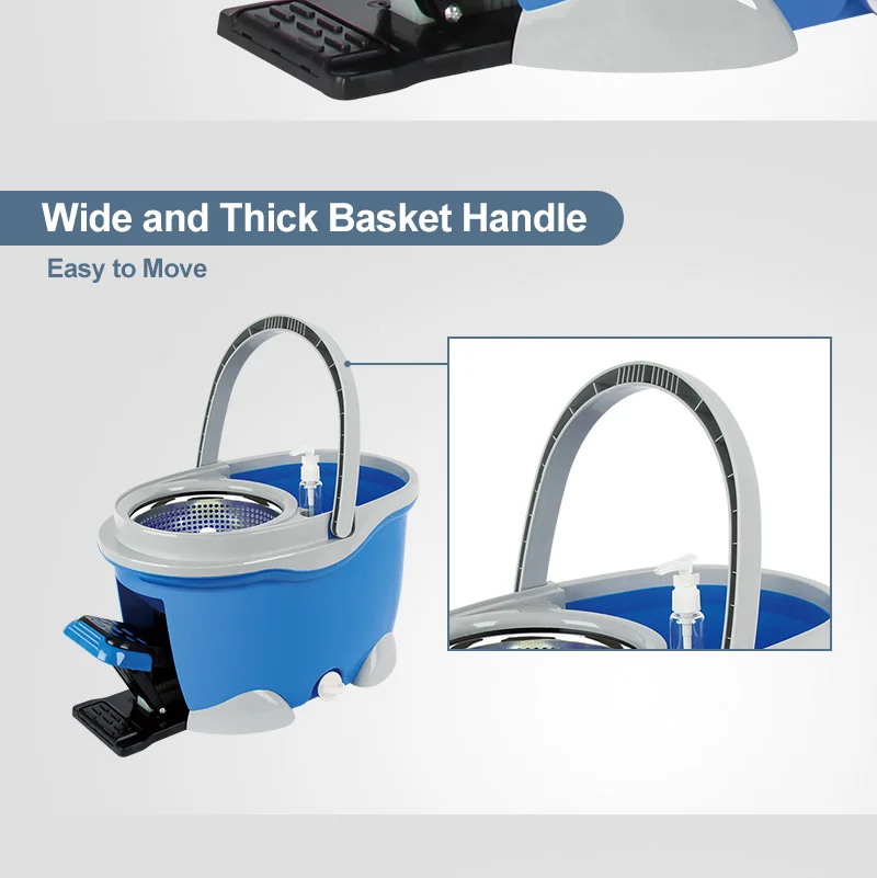 Dolphin Shape Pedal Mop Bucket Floor Cleaning Telescopic Spin Go Magic Mop With 2 Microfiber Heads