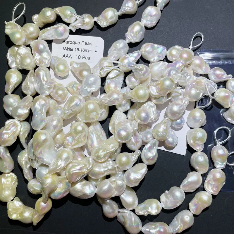 

High-quality 3A natural freshwater pearl chain white pink purple 15-16mm Baroque style fashion pearl jewelry semi-finished