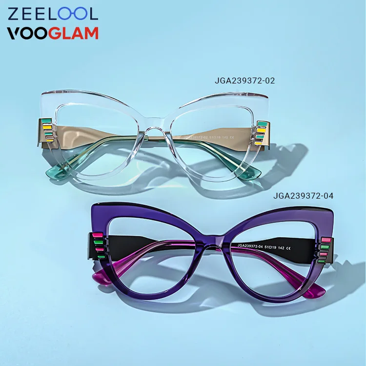

Zeelool Vooglam new arrival Wholesale Cateye Acetate Frame purple clear Frames Wide Size Spectacle Eyewear Eyeglasses Optical