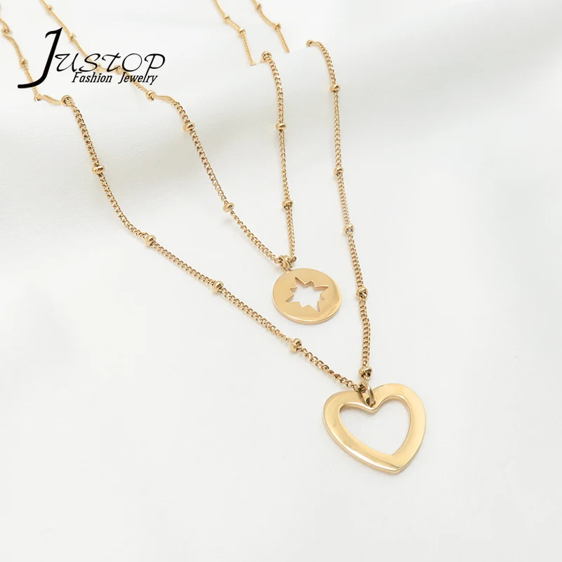 Two 18K Gold Plated Beads Chains Hollow Heart Star Pendant Necklaces Layer For Women
Two 18K Gold Plated Beads Chains Hollow Heart Star Pendant Necklaces Layer For Women