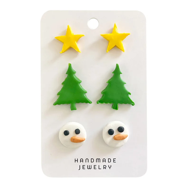 New Trendy 3Pairs Christmas Earrings Set Snowman Christmas Tree Stars Gold Foil Simple Handmade Polymer Clay Earrings Jewellery
New Trendy 3Pairs Christmas Earrings Set Snowman Christmas Tree Stars Gold Foil Simple Handmade Polymer Clay Earrings Jewellery