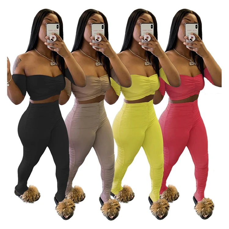 1219M236 hot selling sexy off the shoulder crop top clubwear plicated tight suit women 2 piece set clothing
1219M236 hot selling sexy off the shoulder crop top clubwear plicated tight suit women 2 piece set clothing