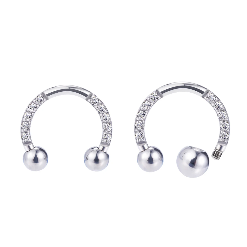 

ASTM F136 Titanium High Polished CZ Paved Face Horseshoe Nose Rings Lip Nail Stud Labret Body Piercing Jewelry