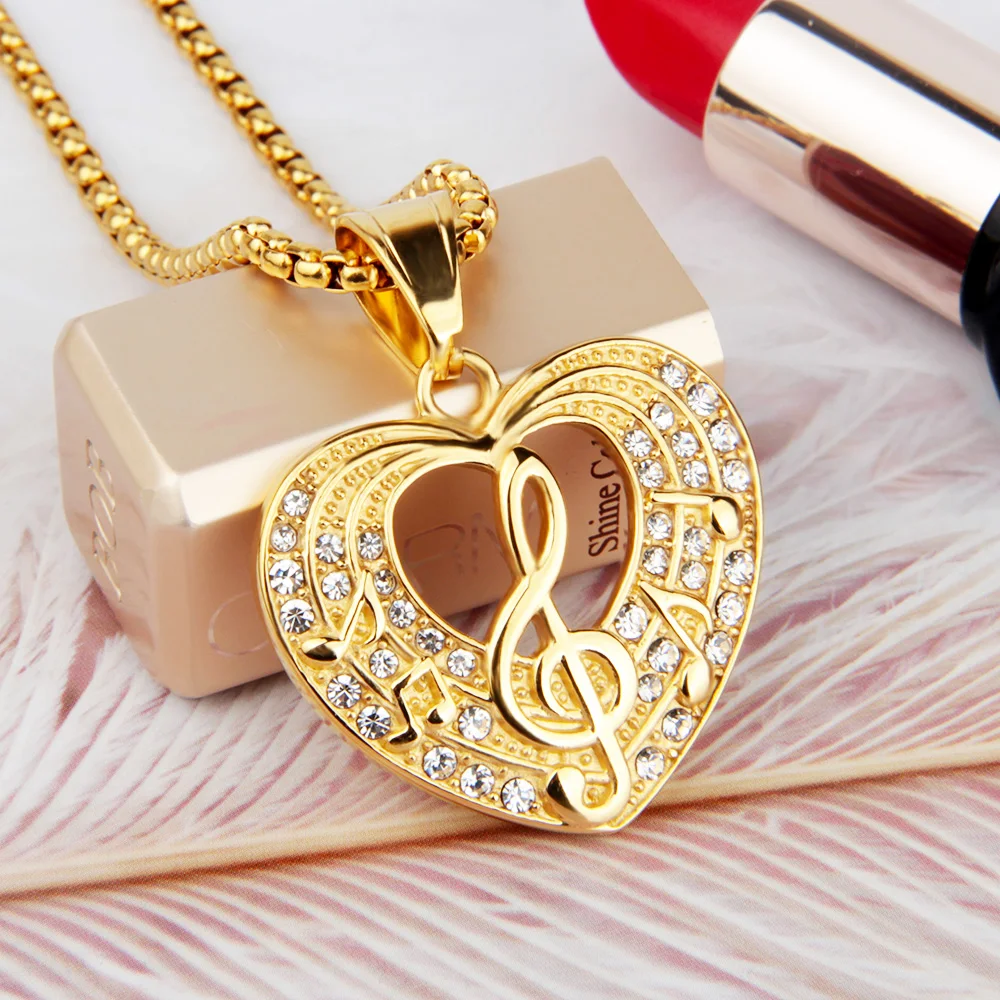 High Quality Ladies Gold Plated Pendant Jewelry Accessory Delicate Heart Music Symbol Set Diamond Stainless Steel Long Necklace
High Quality Ladies Gold Plated Pendant Jewelry Accessory Delicate Heart Music Symbol Set Diamond Stainless Steel Long Necklace