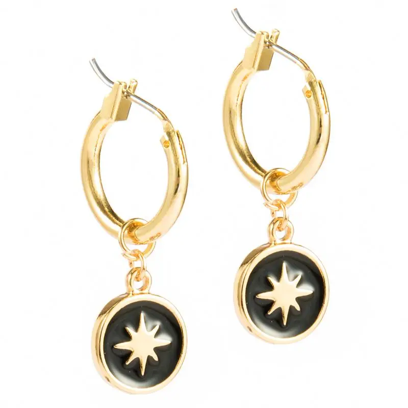 Yachan factory wholesale bohemian style small round pendant star hoop earrings for women girls, Gold
Yachan factory wholesale bohemian style small round pendant star hoop earrings for women girls, Gold