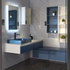 Popular Modern design ceramic basin wall plywood wooden corner Vanity bathroom cabinet with mirror